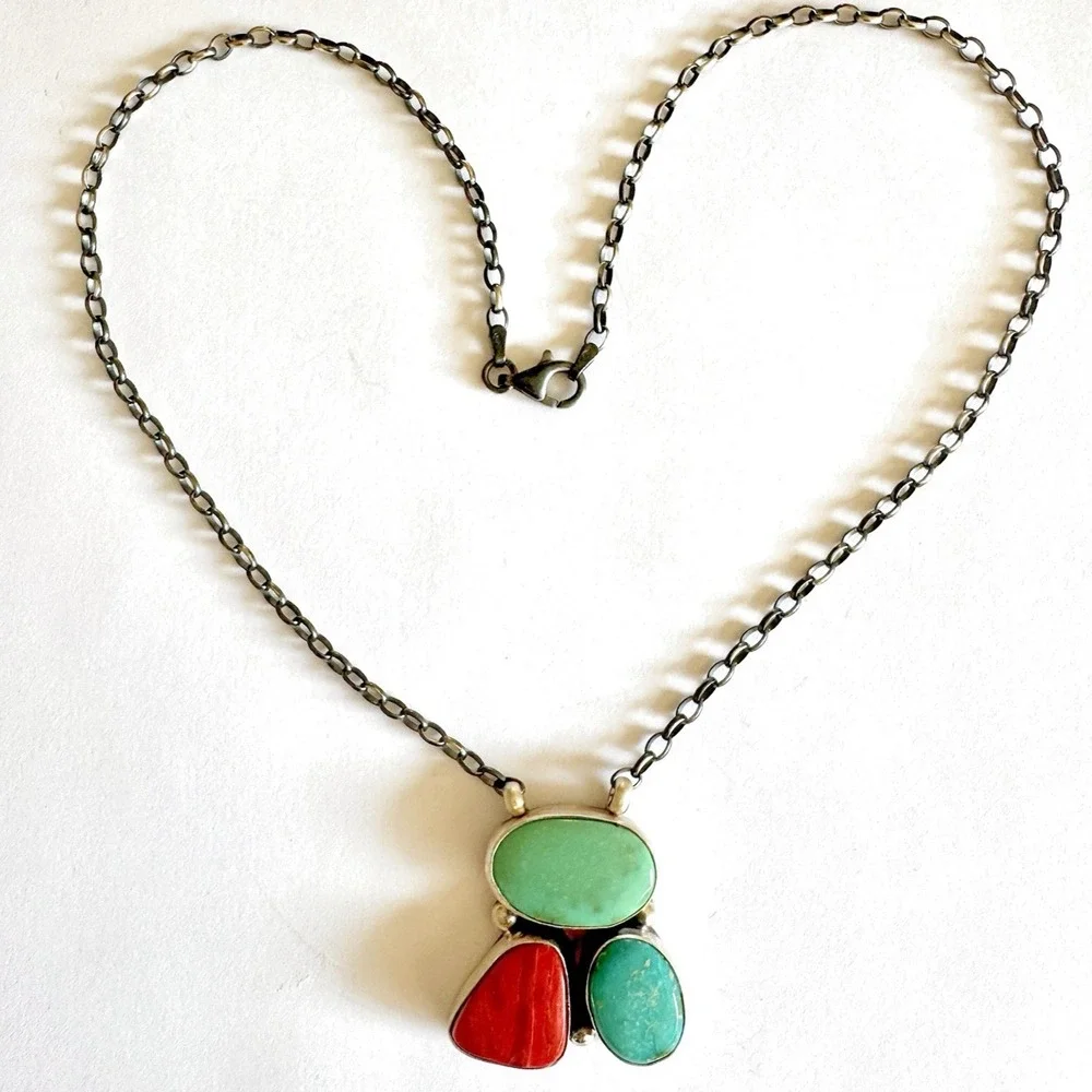Mixed Turquoise Navajo‎ Cluster Y Necklace 16